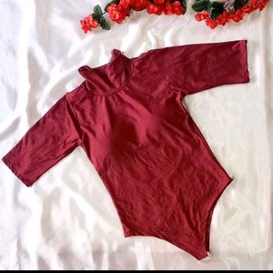 Maroon Padded Backless Bodysuit Top