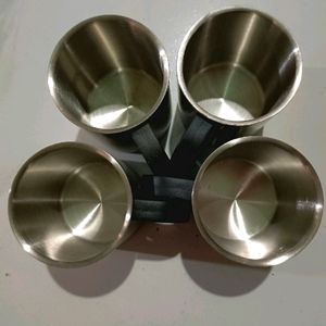 Stainless Steel Mug/Cups Set With Holder