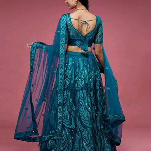 Teal - Net Embroidered Floral Sequins Semi-Stitche