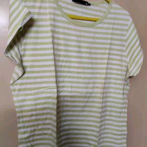 White With Green Stripes Women Tshirt