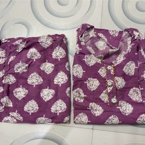 Lavender Floral Print Kurta Pant Set