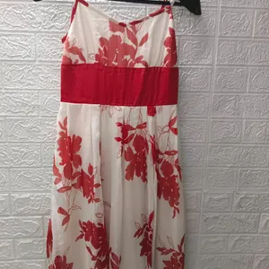 Red Floral Printing White Spaghetti Dress