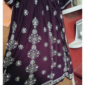 Wine Color real Mirror Work Kurta Palazzo Set