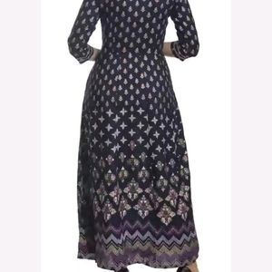 Navy Printed A Line Kurti