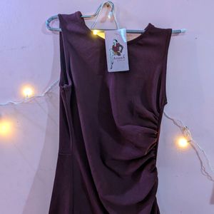 Burgundy Cotton Maxi Dress , With One Leg Split