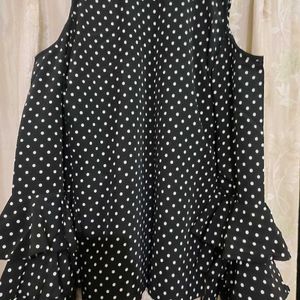 Polka-Dotted Black Cold Shoulder Top