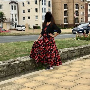 Latin quarter red and black floral dress