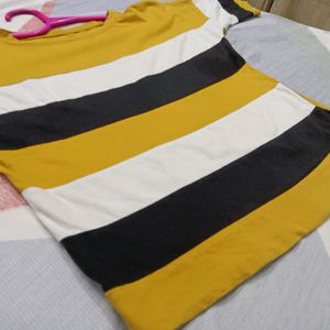 Casual Yellow And Black Strip|Round Neck Crop Top|