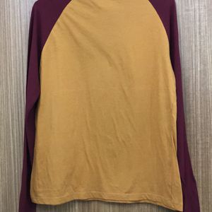 Not Your Baby Maroon And Mustard Ringer Tshirt