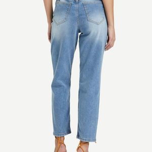 Straight Leg Blue Jeans - mom Fit