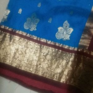 Blue Maroon Kanjivaram Silk Saree