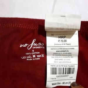 Nofuss Women 100% Cotton Pantie Waist Small 80cm