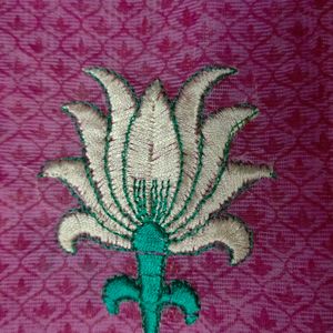 Pink With Green Border Embroidered Saree