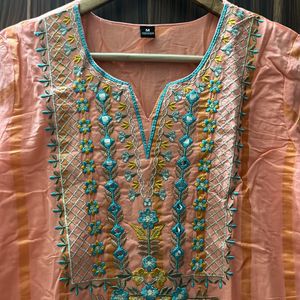 Cotton Blend Lurex Embroidery Kurta