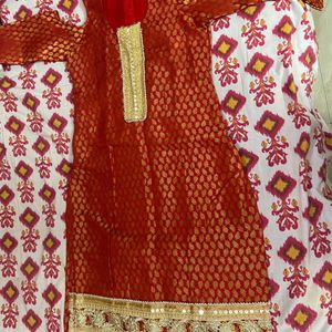 Red And Golden Banarasi Silk Kurta