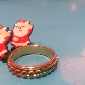 Diamond Ring and Santa Earring Top..