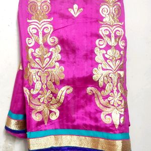 (FREE SHIPPING)  Pink Silk Saree With Tailormade B