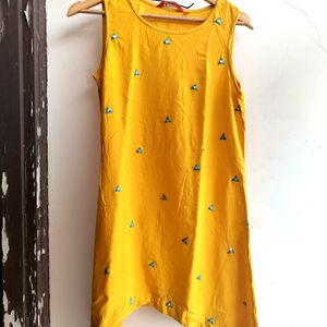 Yellow Mirror Worked Kurti Set (Women's)