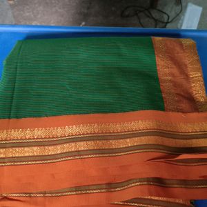 Green With Mustard Border Silk Saree