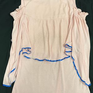 Women's Pink Tiered Cold Shoulder Top