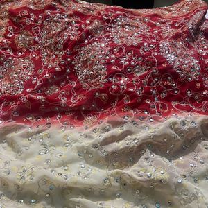 Beautiful Red And White Heavy Work Wedding Saree