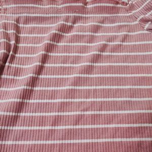 Off Shoulder Stretchable Striped Pink Crop Top