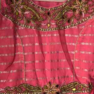 Pink Colour Mirror Work Frock With Dhupatta