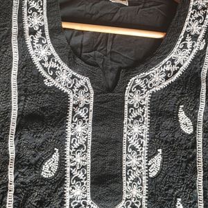 Black N White Embroidered Kurta