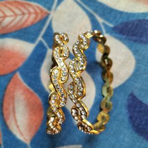 Beautiful Gold Plated Bangles With White Stones