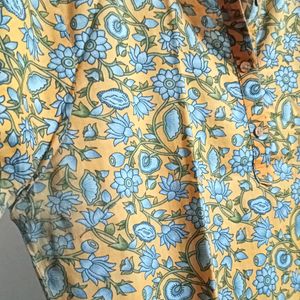 Anouk Yellow And Blue Printed Cotton Kurta