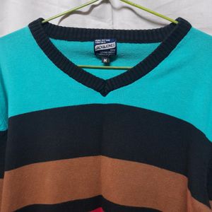 Men's Striped V Neck Multicolor Sweater Pullover