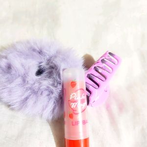 Light Purple Pink Furr Rubberband Clutcher Lip Bal