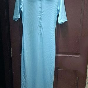 SALE - Sky Blue Collared Ribbed Bodycon Dress