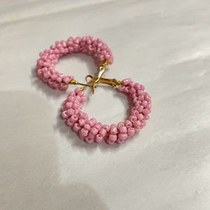 Pink Beads Hoop Earrings