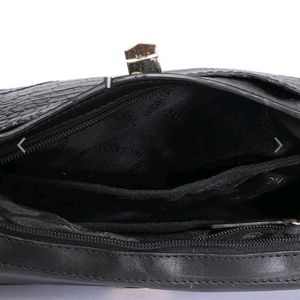 Black Textured Leather Sling Bag