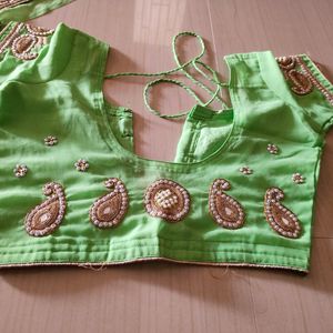 Parrot Green Sari With Blouse