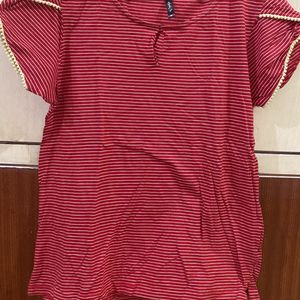 Shyla Red Top White Strips Size Xl