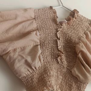 Nude Smocked Crop Top