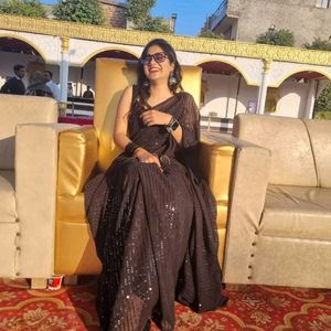 Black Georgette Sequence Saree With Blouse Piece