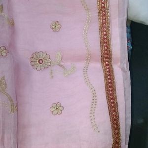 Kota Type Baby Pink Cotton Saree With Maroon Work