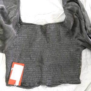 URBANIC metallic Grey Party Crop Top