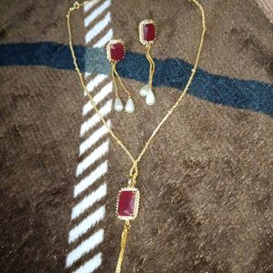 Red Ad Stone Gold Plated Set