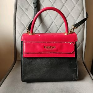 Authentic Bebe Colour-blocked Red & Black Slingbag