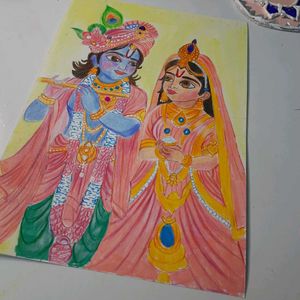 Radha Krishna Artwork With Color Pencils Handmade