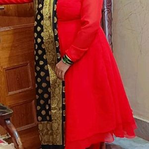 Plain Red Anarkali KURTA