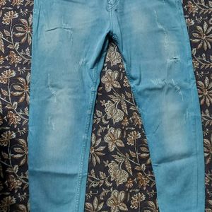 Mens Distressed Ankle Fit Denim Jeans