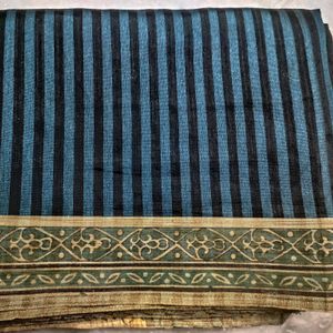 Blue and Black Stripes  Chanderi Silk saree