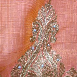 New Orange/Peach With Golden Work Saree