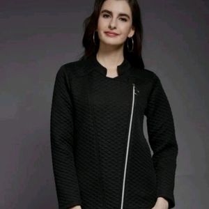 Black Ribbed Full Sleeve Jacket