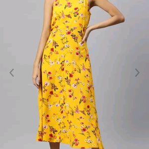 XL Floral Print Yellow Midi Dress